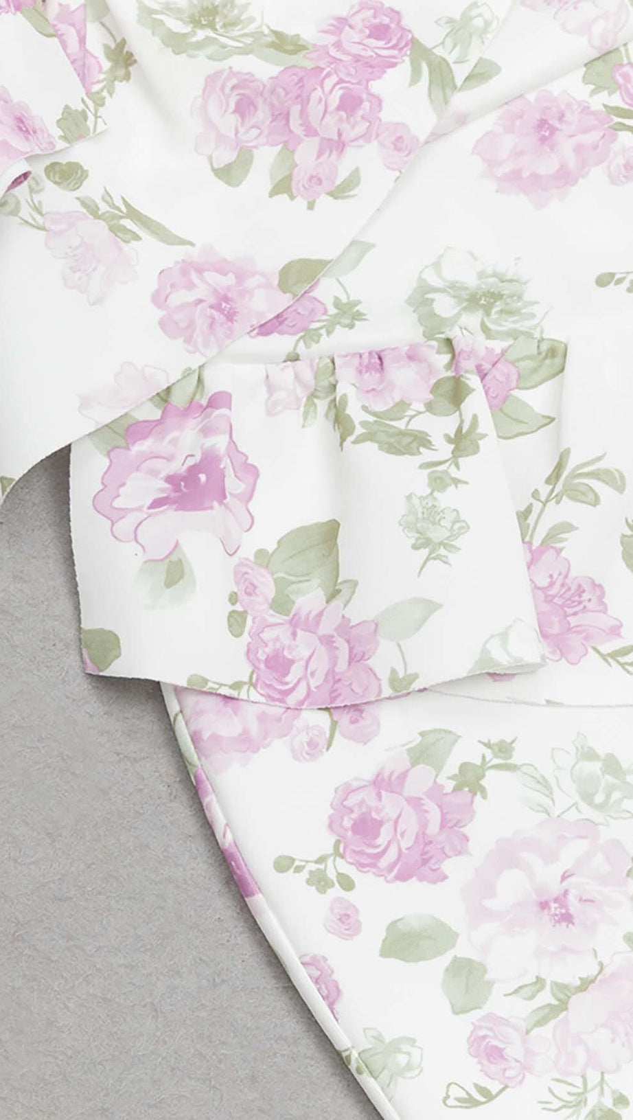 ABITO MIDI A FASCIA CON VOLANT E STAMPA FLOREALE IN BIANCO