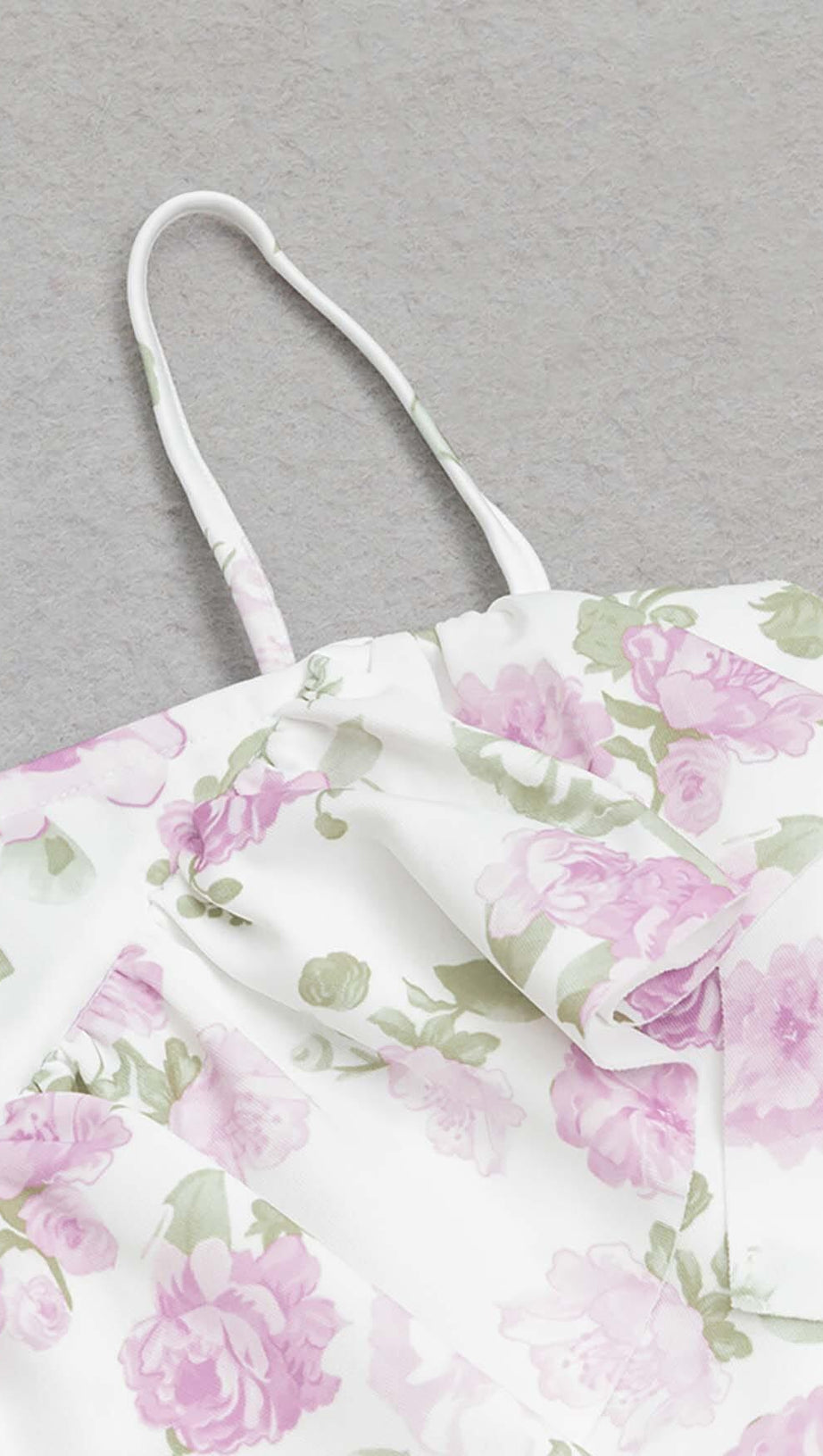 ABITO MIDI A FASCIA CON VOLANT E STAMPA FLOREALE IN BIANCO