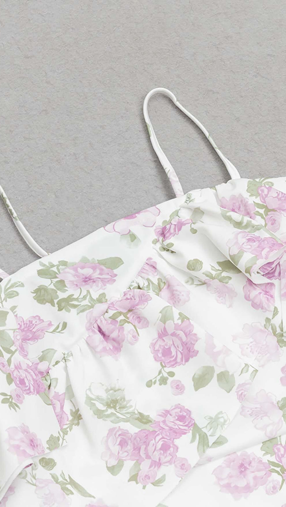 ABITO MIDI A FASCIA CON VOLANT E STAMPA FLOREALE IN BIANCO