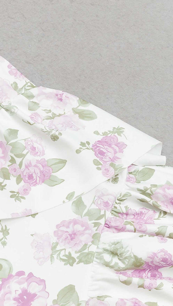 AIIZIE FLORAL-PRINT RUFFLE BANDEAU MIDI DRESS IN WHITE - product image