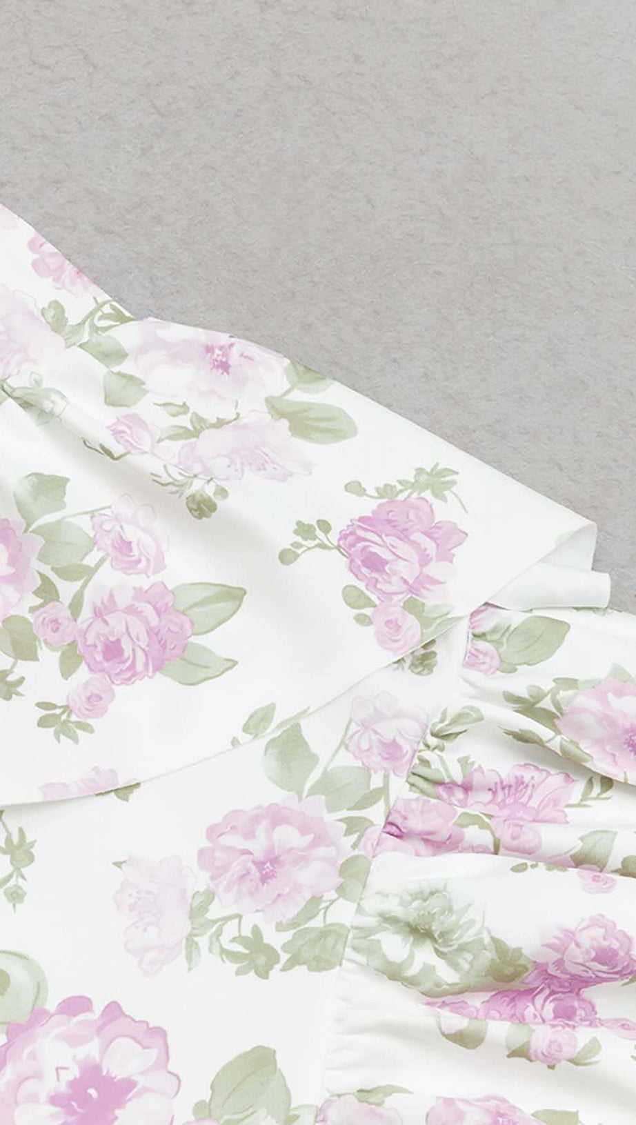 ABITO MIDI A FASCIA CON VOLANT E STAMPA FLOREALE IN BIANCO