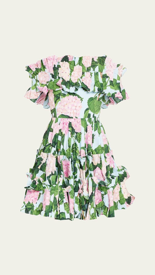 AIIZIE FLORAL-PRINT RUFFLE MINI DRESS IN OLIVE - product image