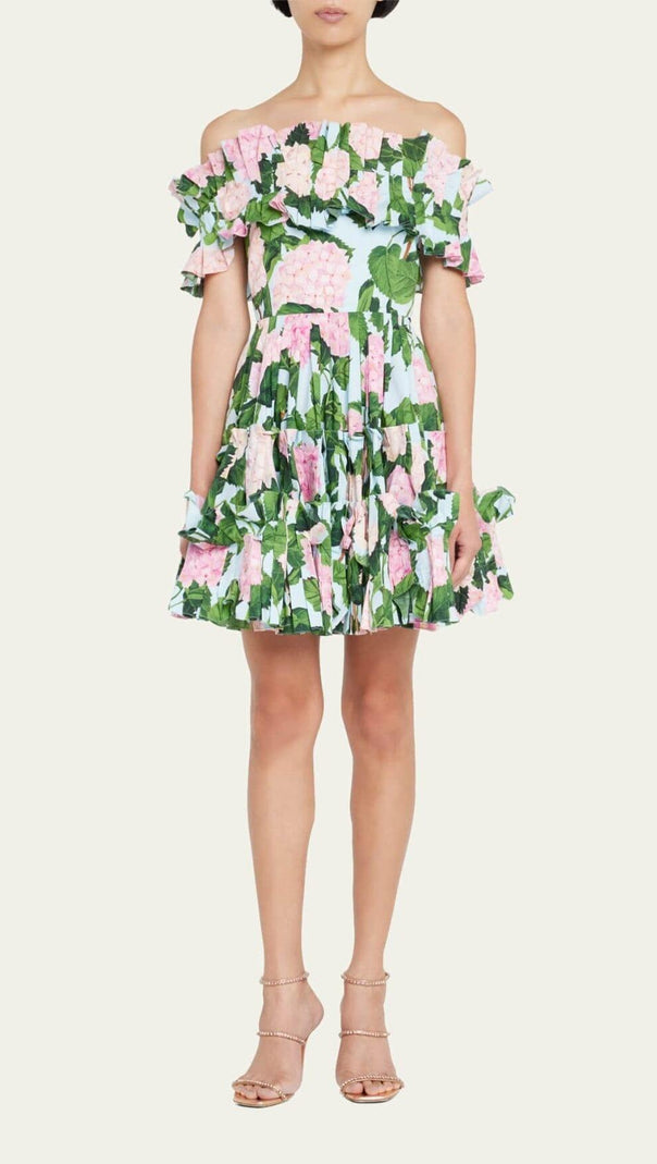 AIIZIE FLORAL-PRINT RUFFLE MINI DRESS IN OLIVE - product image