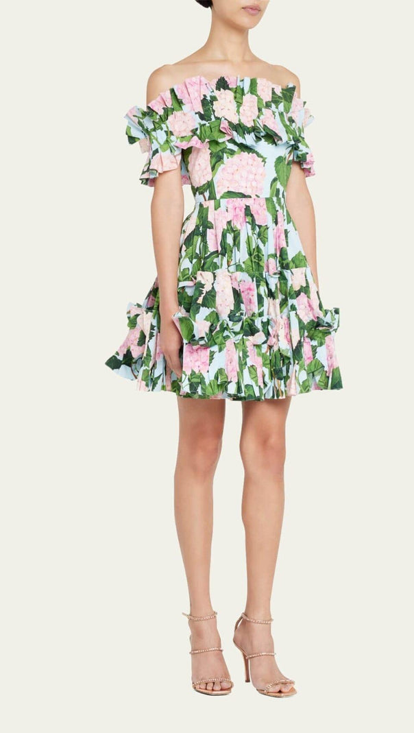 AIIZIE FLORAL-PRINT RUFFLE MINI DRESS IN OLIVE - product image