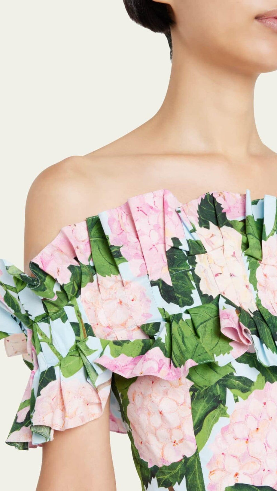 FLORAL-PRINT RUFFLE MINI DRESS IN OLIVE