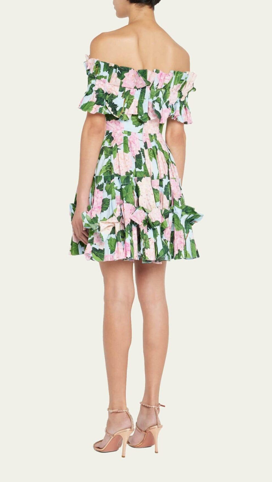 FLORAL-PRINT RUFFLE MINI DRESS IN OLIVE