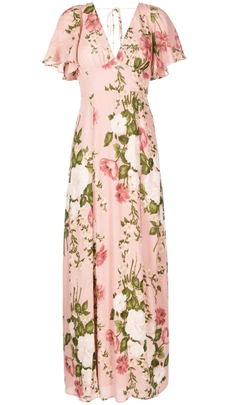 FLORAL-PRINT V NECK MAXI DRESS IN PINK