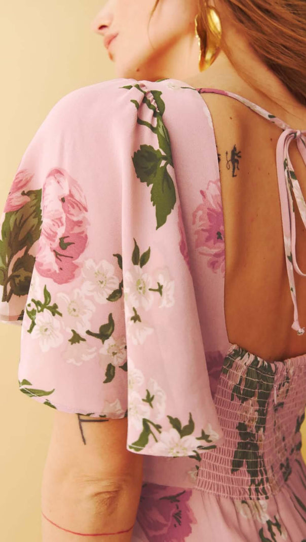 AIIZIE FLORAL-PRINT V NECK MAXI DRESS IN PINK - product image