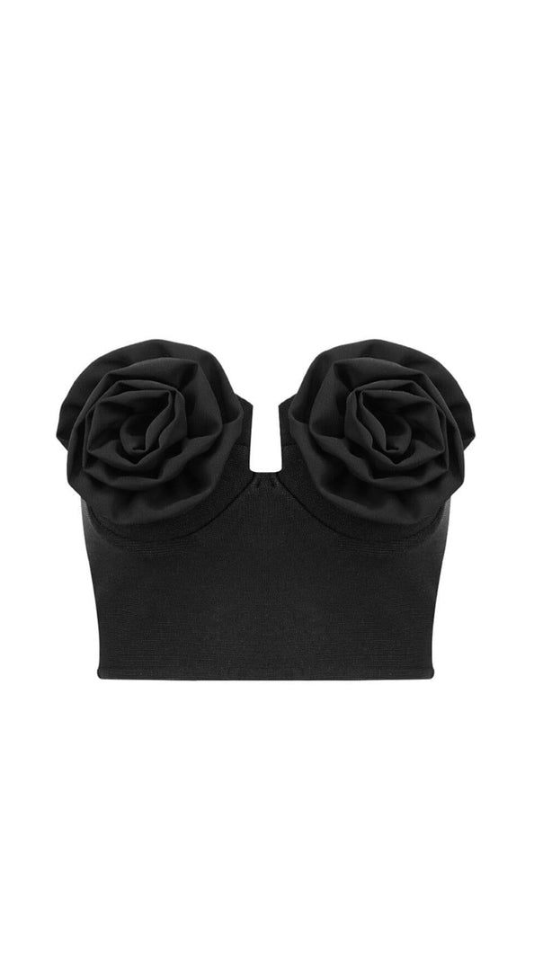 AIIZIE FLOWER APPLIQUE BUSTIER-STYLE TOP IN BLACK - product image