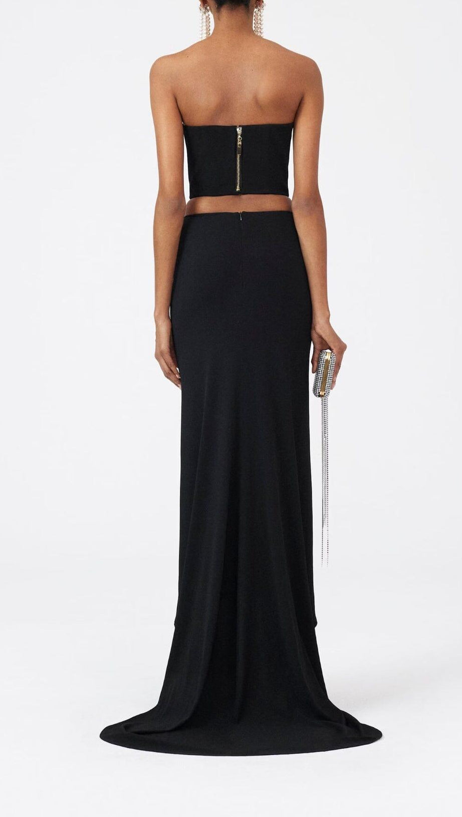 BUSTIER-TOP MIT BLUMENAPPLIKATIONEN IN SCHWARZ