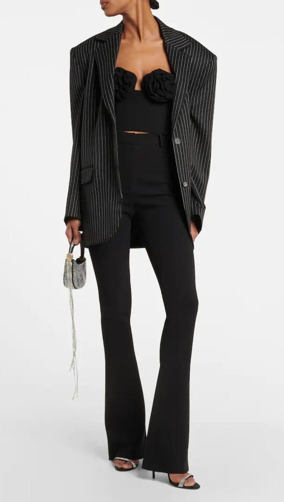 BUSTIER-TOP MIT BLUMENAPPLIKATIONEN IN SCHWARZ