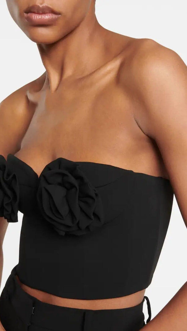 AIIZIE FLOWER APPLIQUE BUSTIER-STYLE TOP IN BLACK - product image