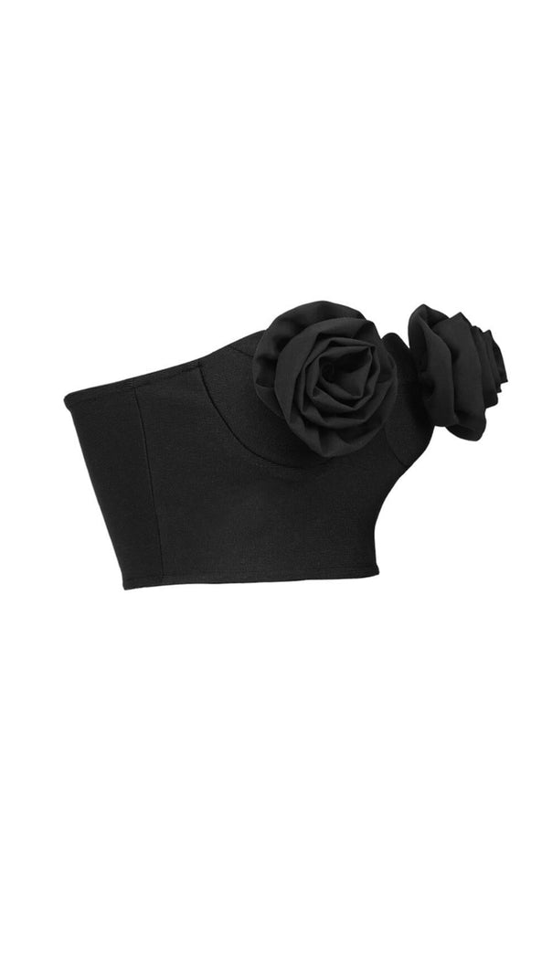 AIIZIE FLOWER APPLIQUE BUSTIER-STYLE TOP IN BLACK - product image