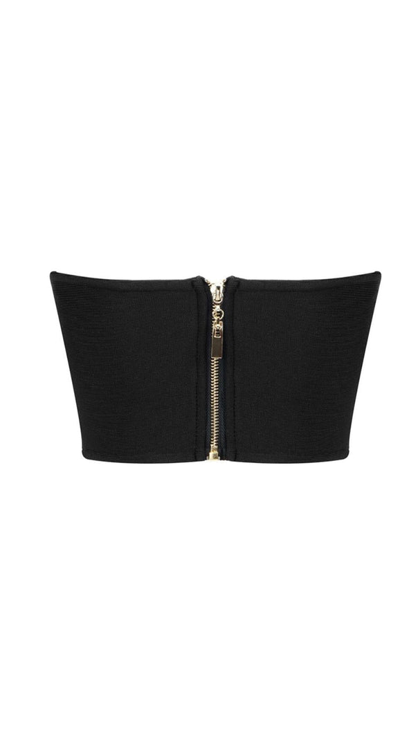 AIIZIE FLOWER APPLIQUE BUSTIER-STYLE TOP IN BLACK - product image