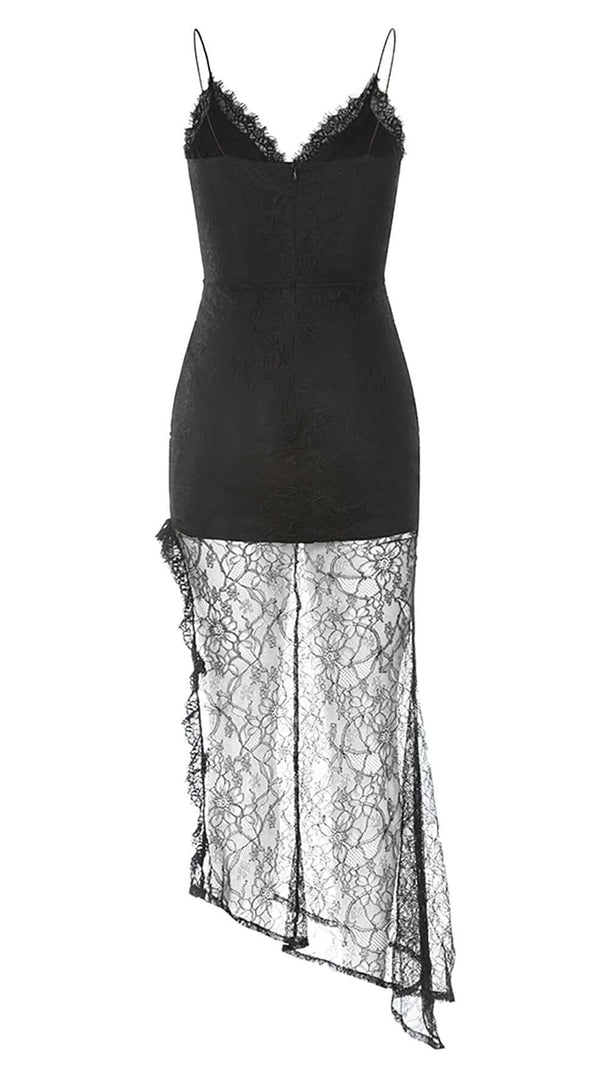 AIIZIE FLOWER APPLIQUE LACE MIDI DRESS IN BLACK - product image