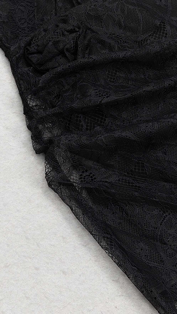 AIIZIE FLOWER APPLIQUE LACE MIDI DRESS IN BLACK - product image