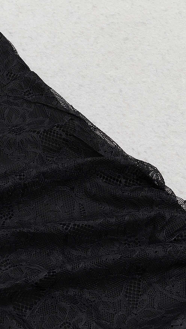 AIIZIE FLOWER APPLIQUE LACE MIDI DRESS IN BLACK - product image