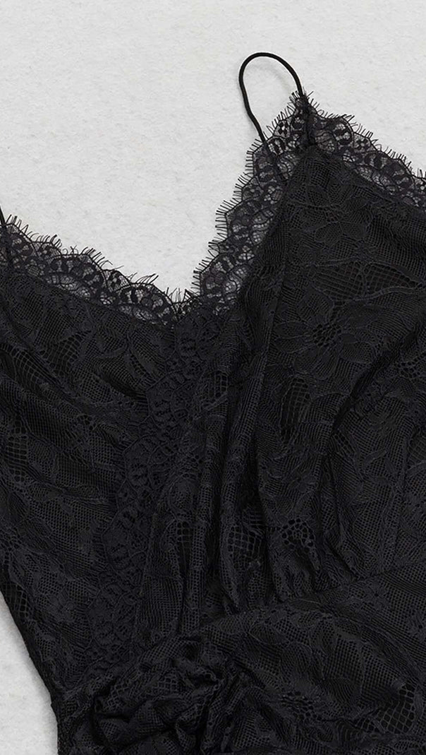 AIIZIE FLOWER APPLIQUE LACE MIDI DRESS IN BLACK - product image