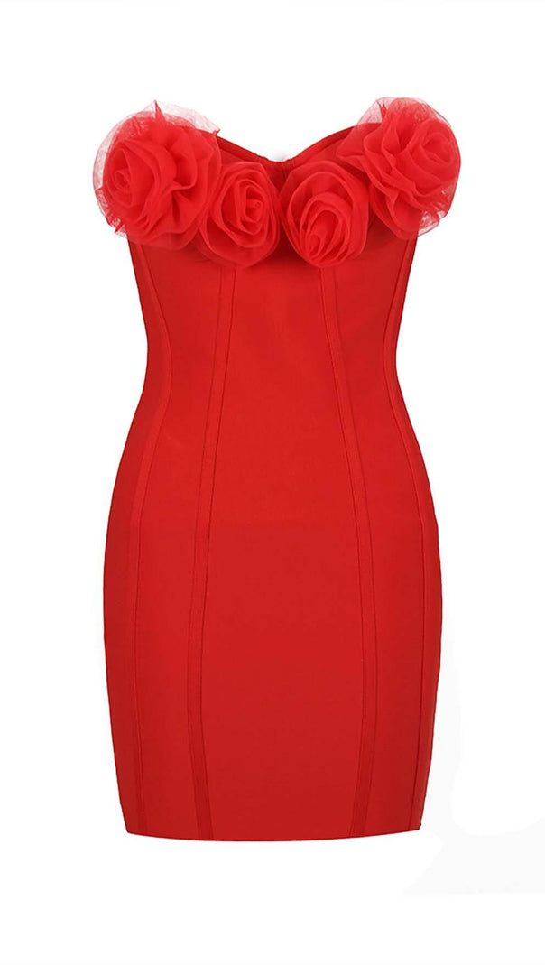 AIIZIE FLOWER EMBELLISHED CORSET MIDI DRESS IN WINE - product image
