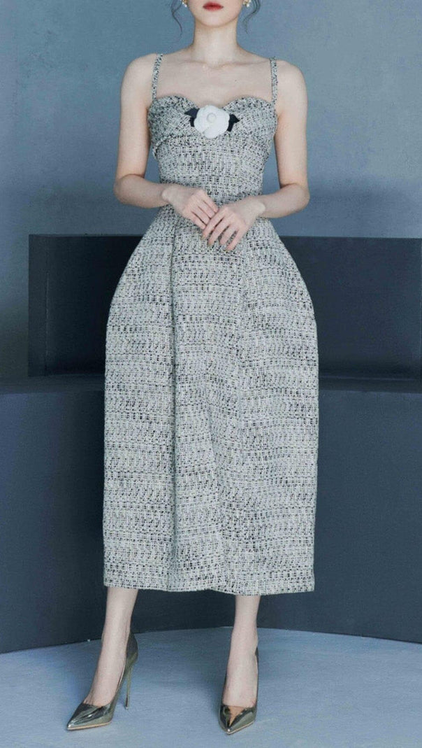 AIIZIE FLOWER EMBELLISHED MIDI DRESS IN GRAY - product image