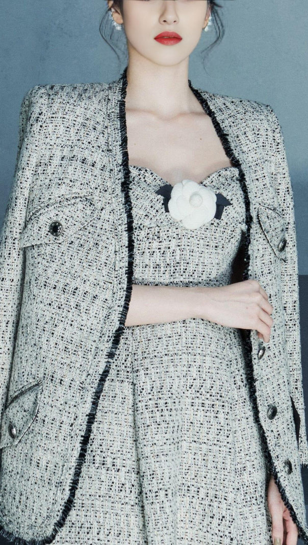 AIIZIE FLOWER EMBELLISHED MIDI DRESS IN GRAY - product image