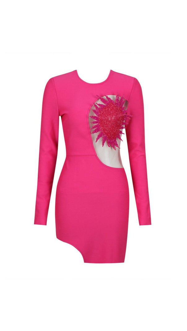 AIIZIE FLOWER LONG SLEEVE MINI BANDAGE DRESS IN RED - product image