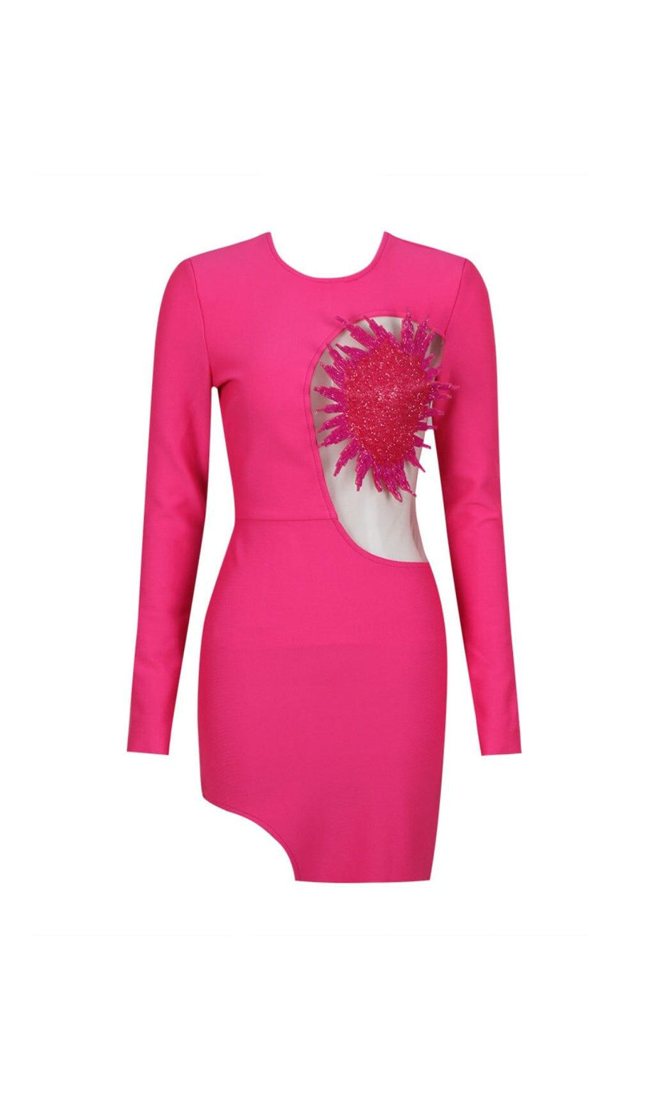 Langärmliges Mini-Bandage-Kleid mit Blumenmuster in Rot
