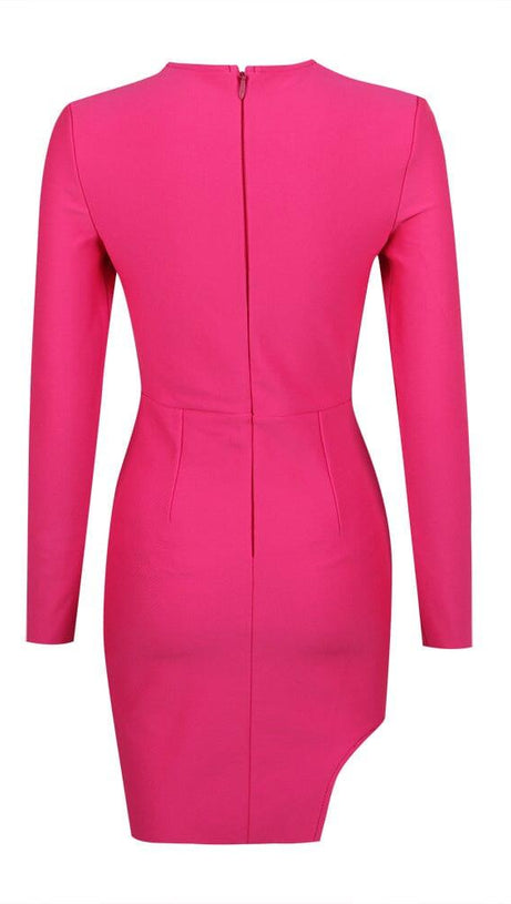 FLOWER LONG SLEEVE MINI BANDAGE DRESS IN RED