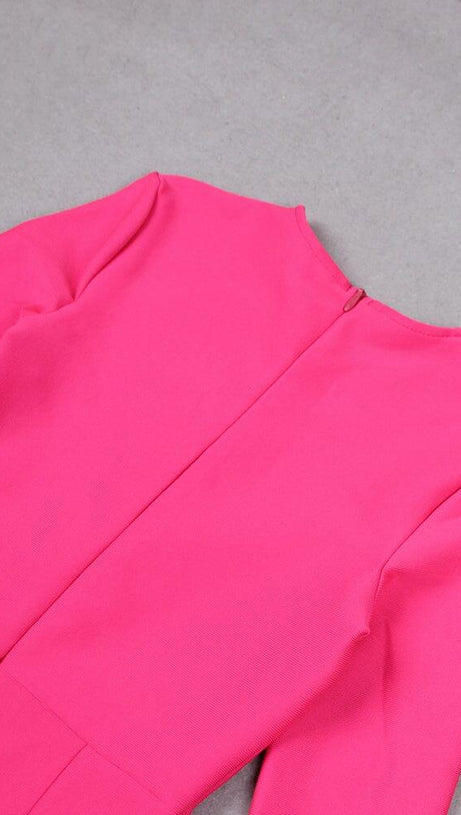 FLOWER LONG SLEEVE MINI BANDAGE DRESS IN RED