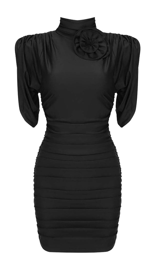 AIIZIE FLOWER-EMBELLISHED RUCHED MINI DRESS IN BLACK - product image