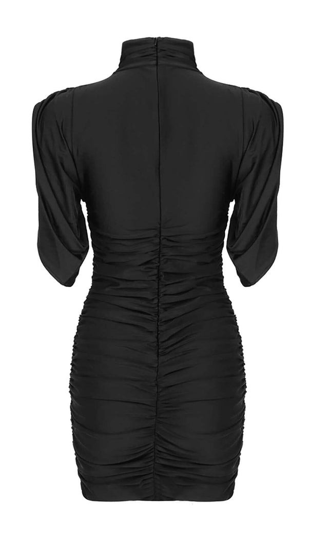 AIIZIE FLOWER-EMBELLISHED RUCHED MINI DRESS IN BLACK - product image