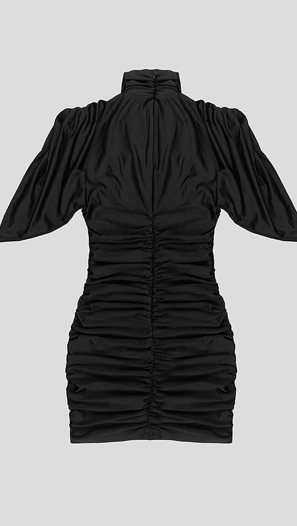 AIIZIE FLOWER-EMBELLISHED RUCHED MINI DRESS IN BLACK - product image