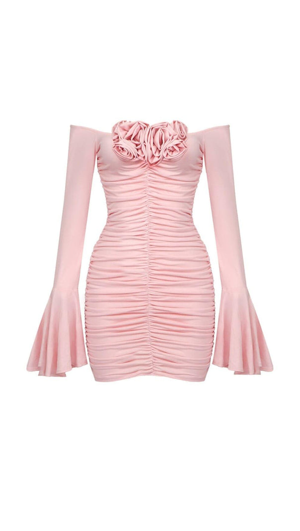 AIIZIE FLOWER-EMBELLISHED RUCHED MINI DRESS IN COTTON CANDY - product image