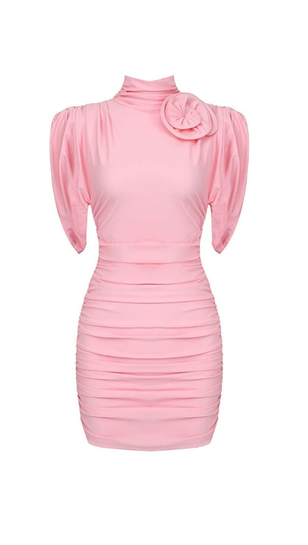 AIIZIE FLOWER-EMBELLISHED RUCHED MINI DRESS IN PINK - product image