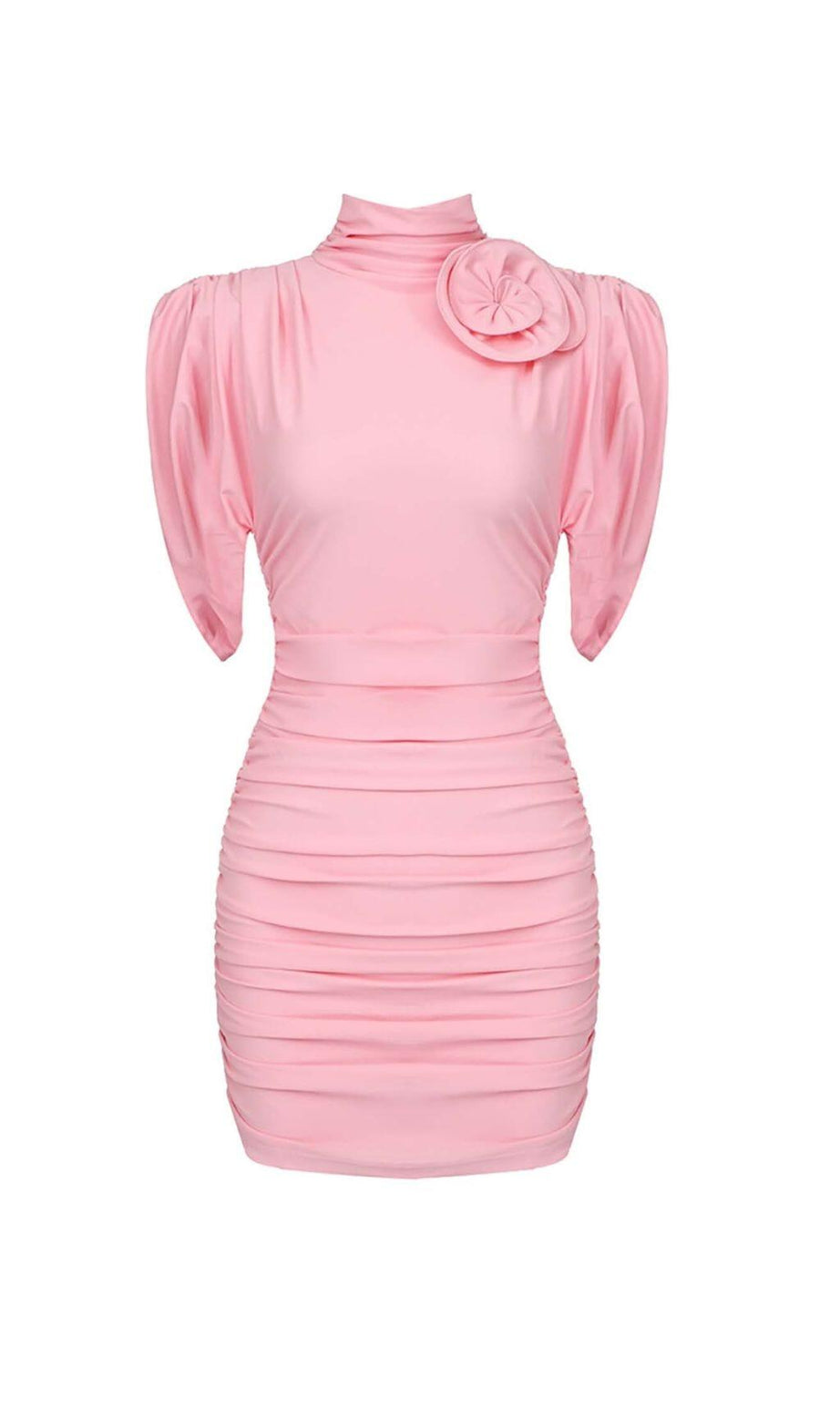 MINIKLEID MIT BLUMENVERZIERUNG UND RÜSCHEN IN PINK