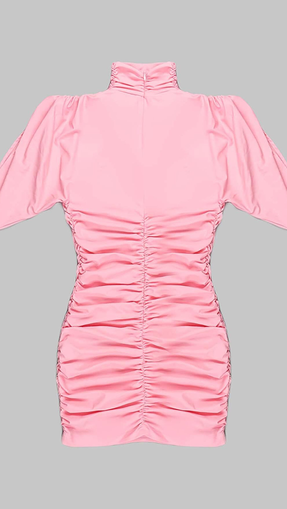 FLOWER-EMBELLISHED RUCHED MINI DRESS IN PINK