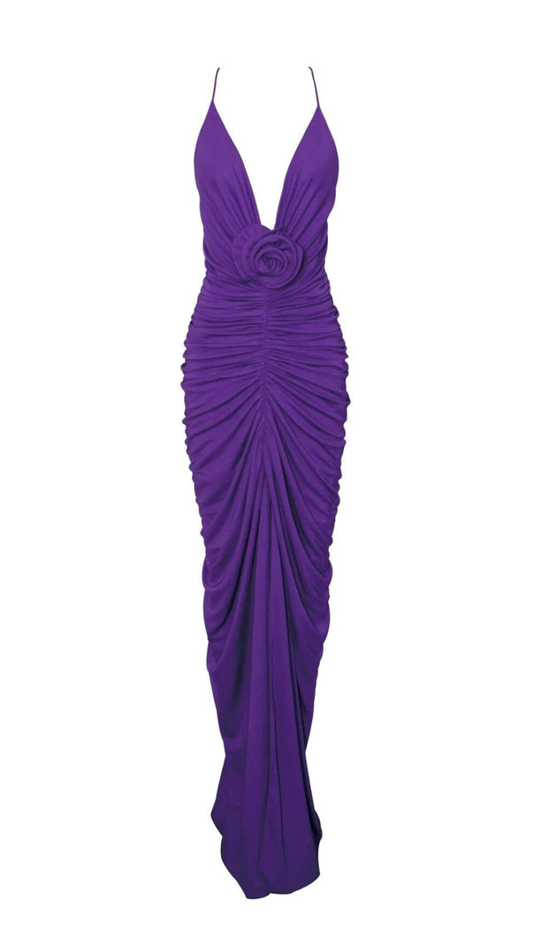 AIIZIE FLOWER-EMBELLISHED PLUNGE MAXI DRESS IN AMETHYST - product image