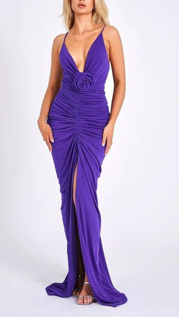 AIIZIE FLOWER-EMBELLISHED PLUNGE MAXI DRESS IN AMETHYST - product image