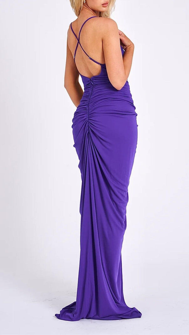 AIIZIE FLOWER-EMBELLISHED PLUNGE MAXI DRESS IN AMETHYST - product image