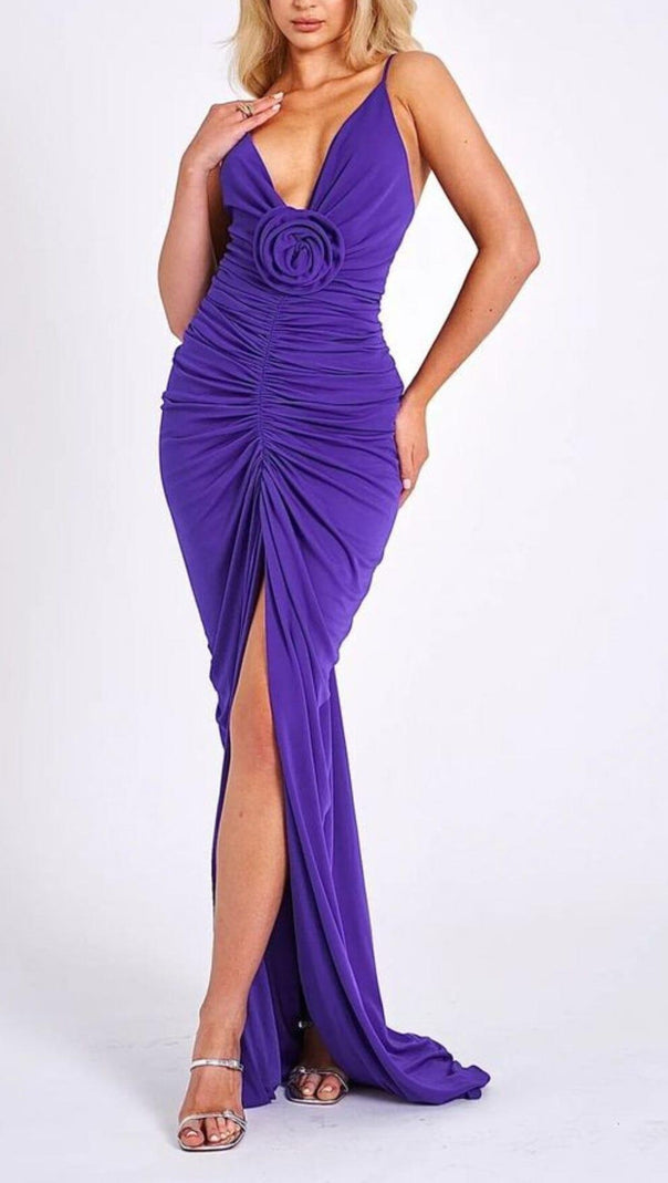 AIIZIE FLOWER-EMBELLISHED PLUNGE MAXI DRESS IN AMETHYST - product image