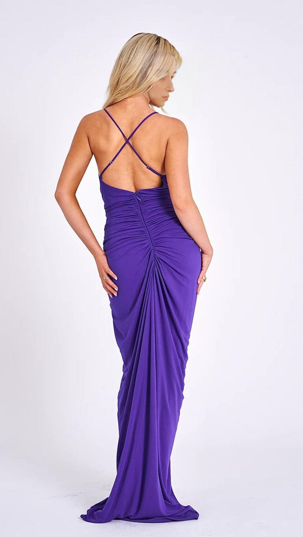 AIIZIE FLOWER-EMBELLISHED PLUNGE MAXI DRESS IN AMETHYST - product image