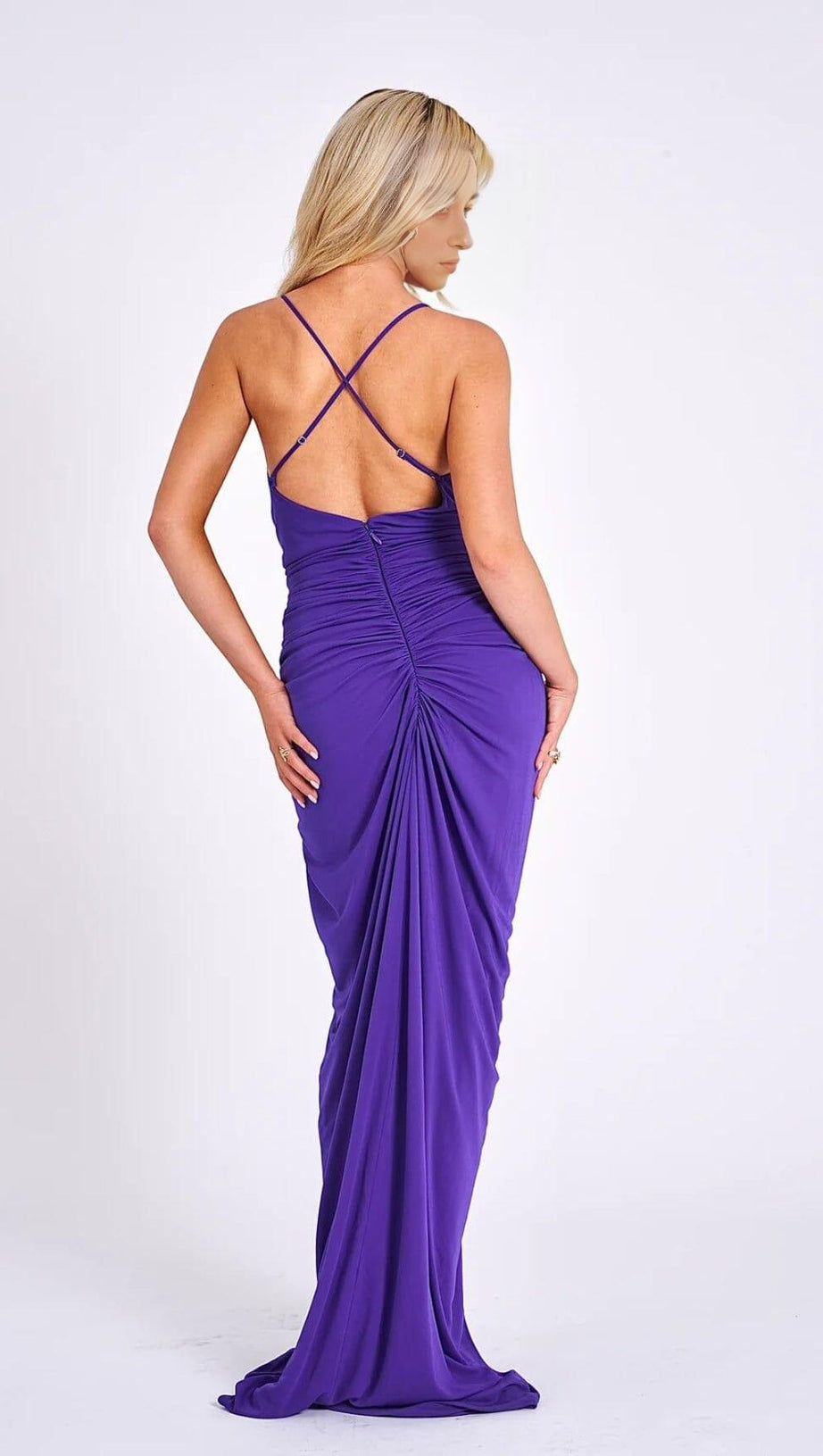 FLOWER-EMBELLISHED  PLUNGE MAXI DRESS IN AMETHYST
