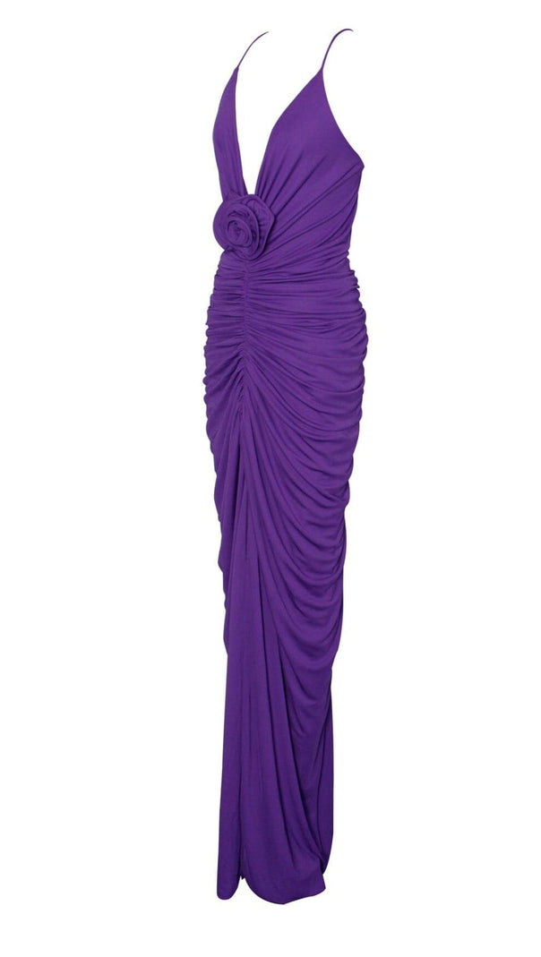 AIIZIE FLOWER-EMBELLISHED PLUNGE MAXI DRESS IN AMETHYST - product image