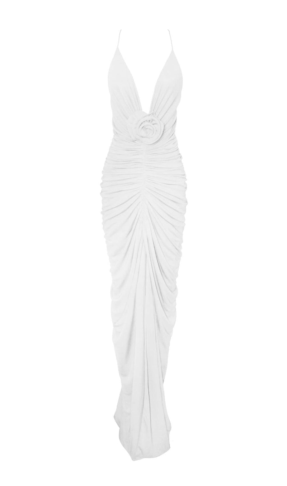 BLUMENVERZIERTES PLUNGE-MAXIKLEID IN WEISS
