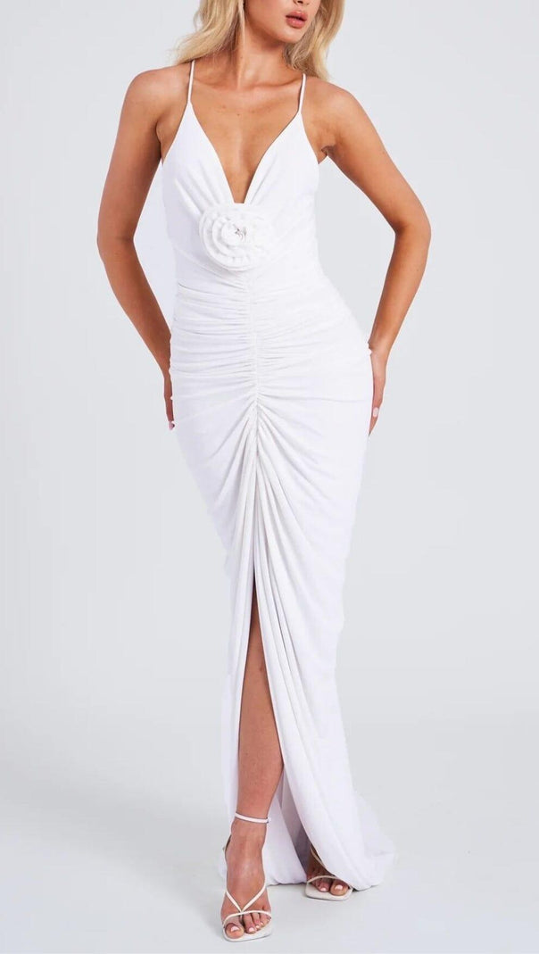 AIIZIE FLOWER-EMBELLISHED PLUNGE MAXI DRESS IN WHITE - product image