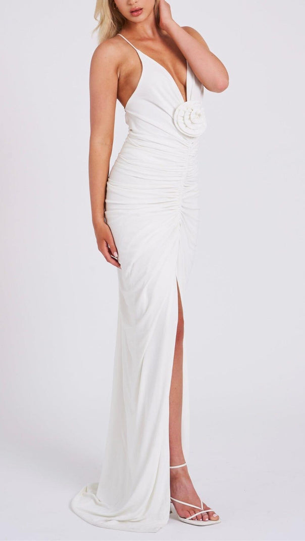 AIIZIE FLOWER-EMBELLISHED PLUNGE MAXI DRESS IN WHITE - product image