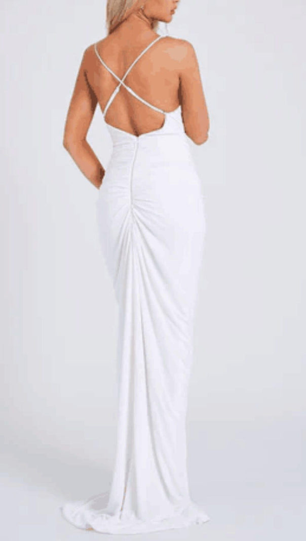 AIIZIE FLOWER-EMBELLISHED PLUNGE MAXI DRESS IN WHITE - product image