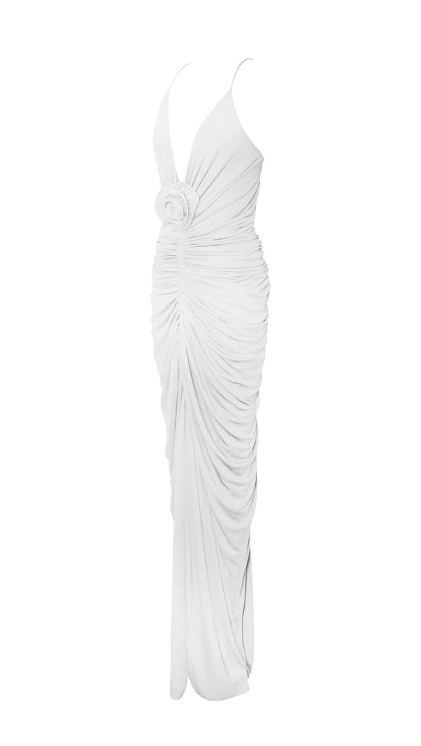 AIIZIE FLOWER-EMBELLISHED PLUNGE MAXI DRESS IN WHITE - product image