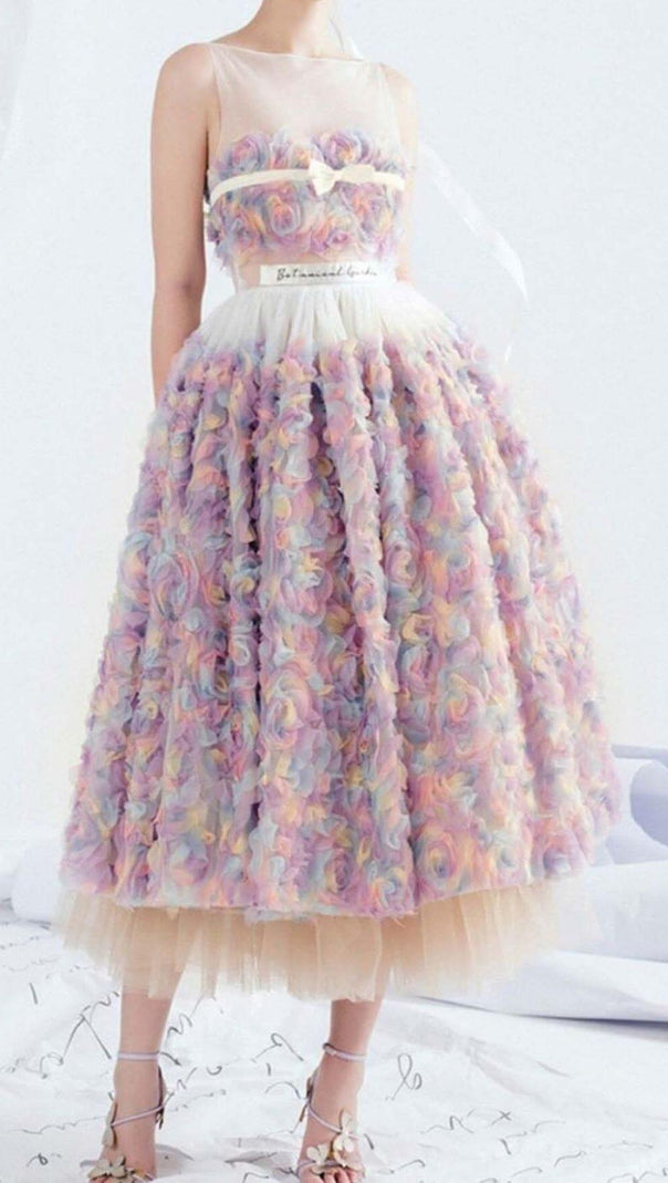 AIIZIE FLROAL PLEATED MIDI DRESS IN PINK - product image