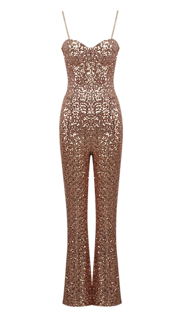 AIIZIE GLITTER STRAPPY JUMPSUIT IN GOLD - product image